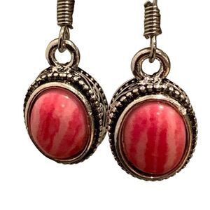 Red Dangle Earrings Faux Spiny Oyster Shell, Rhodolite or Coral Silver Drop NEW